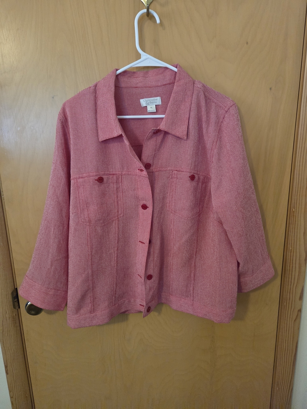 Christopher & Banks Red Textured Button-Down Jacket-very Light Weight